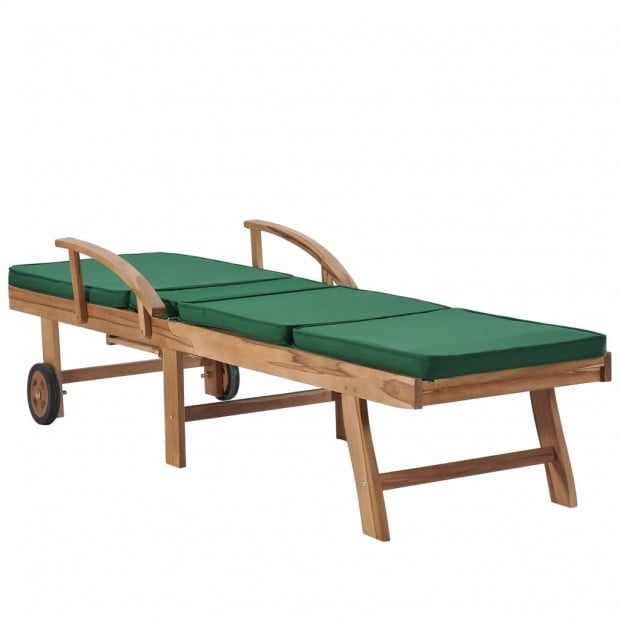 Sun Loungers With Cushions 2 Pcs Solid Teak Wood Green Image 6
