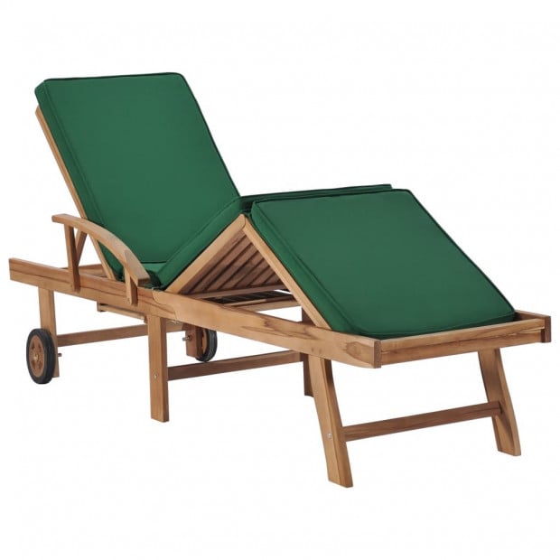 Sun Loungers With Cushions 2 Pcs Solid Teak Wood Green Image 7