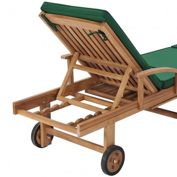 Sun Loungers With Cushions 2 Pcs Solid Teak Wood Green Image 9