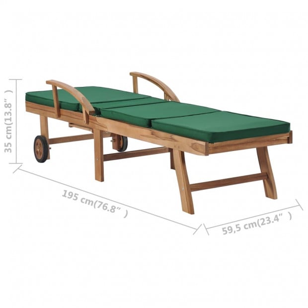 Sun Loungers With Cushions 2 Pcs Solid Teak Wood Green Image 10