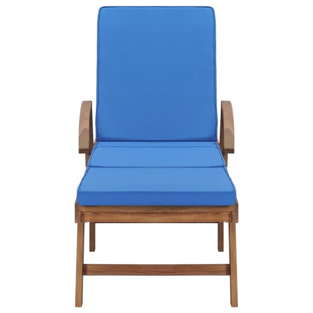 Sun Loungers With Cushions 2 Pcs Solid Teak Wood Blue Image 3