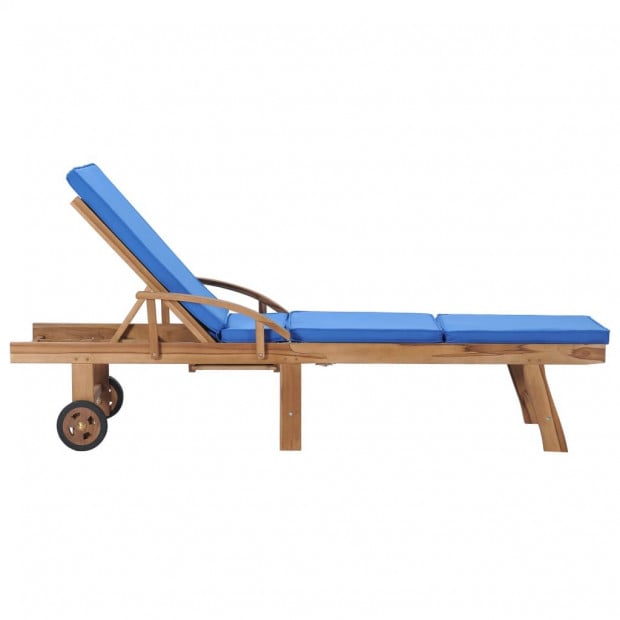 Sun Loungers With Cushions 2 Pcs Solid Teak Wood Blue Image 4