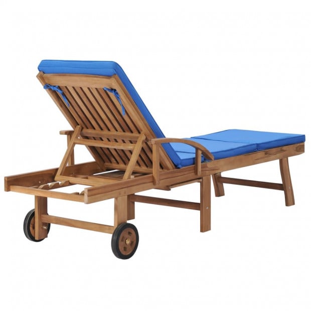 Sun Loungers With Cushions 2 Pcs Solid Teak Wood Blue Image 5