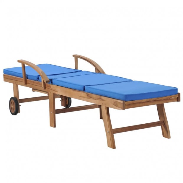 Sun Loungers With Cushions 2 Pcs Solid Teak Wood Blue Image 6