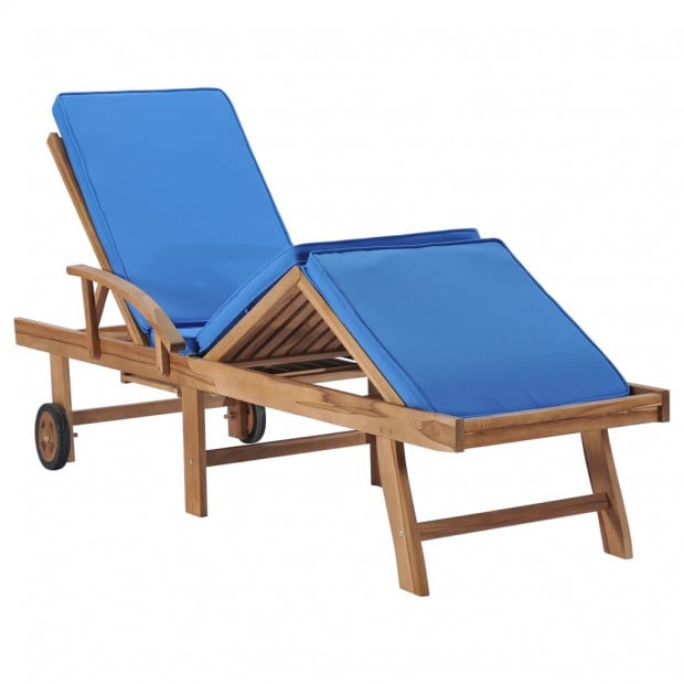 Sun Loungers With Cushions 2 Pcs Solid Teak Wood Blue Image 7