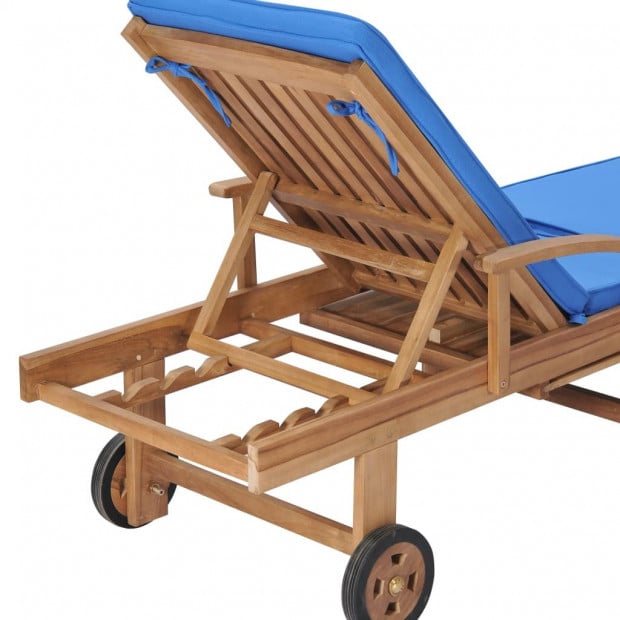 Sun Loungers With Cushions 2 Pcs Solid Teak Wood Blue Image 9