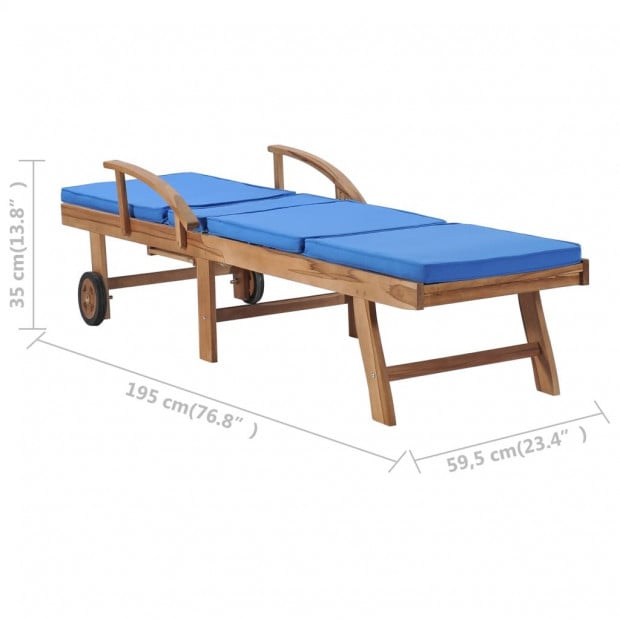Sun Loungers With Cushions 2 Pcs Solid Teak Wood Blue Image 10