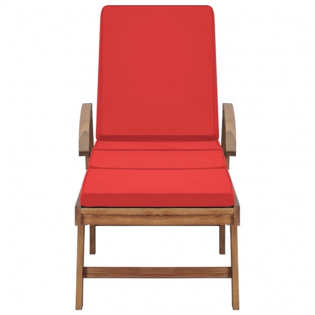 Sun Loungers With Cushions 2 Pcs Solid Teak Wood Red Image 3