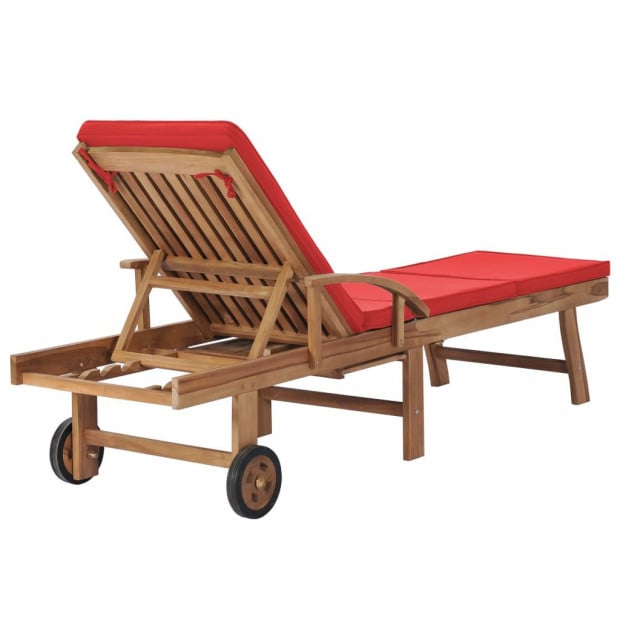 Sun Loungers With Cushions 2 Pcs Solid Teak Wood Red Image 5
