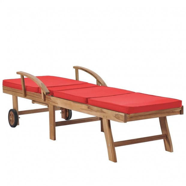 Sun Loungers With Cushions 2 Pcs Solid Teak Wood Red Image 6