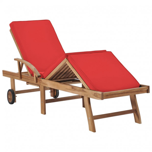 Sun Loungers With Cushions 2 Pcs Solid Teak Wood Red Image 7
