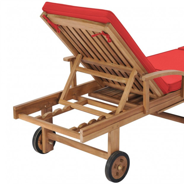 Sun Loungers With Cushions 2 Pcs Solid Teak Wood Red Image 9