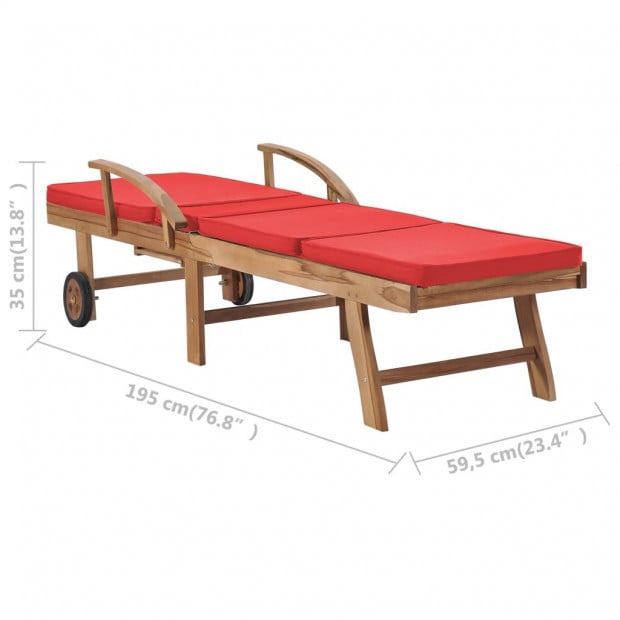 Sun Loungers With Cushions 2 Pcs Solid Teak Wood Red Image 10
