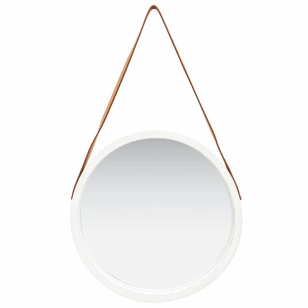 Wall Mirror With Strap 50cm White Image 2