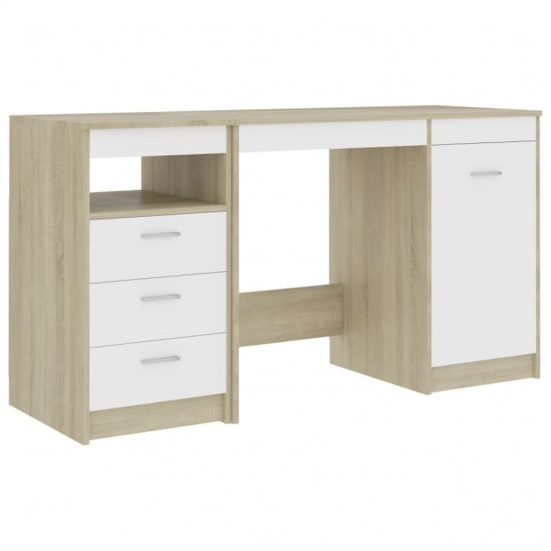 Desk White And Sonoma Oak 140x50x76 Cm Chipboard