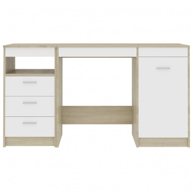 Desk White And Sonoma Oak 140x50x76 Cm Chipboard Image 4