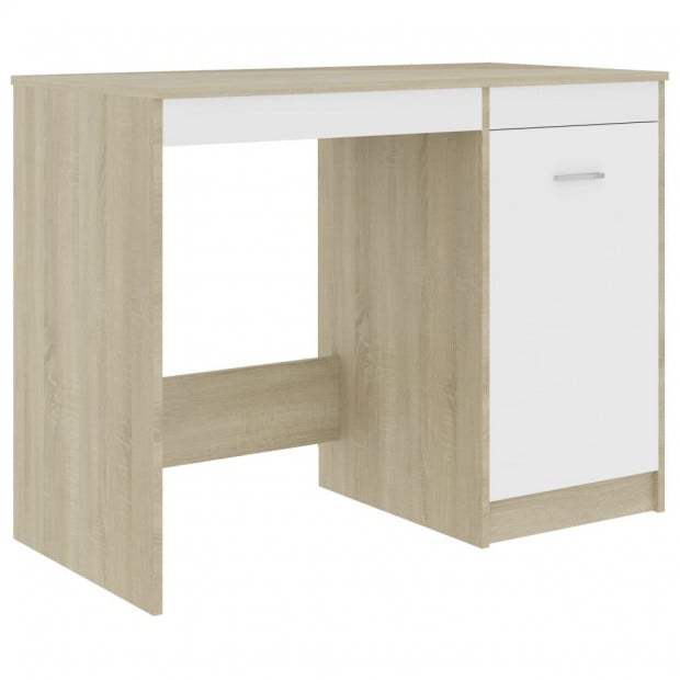 Desk White And Sonoma Oak 140x50x76 Cm Chipboard Image 5
