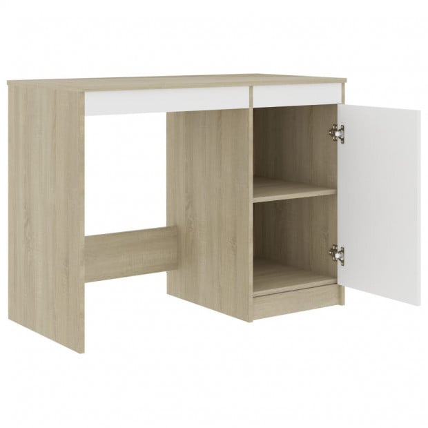 Desk White And Sonoma Oak 140x50x76 Cm Chipboard Image 6
