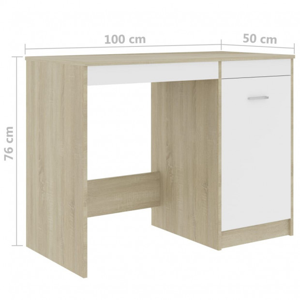 Desk White And Sonoma Oak 140x50x76 Cm Chipboard Image 9