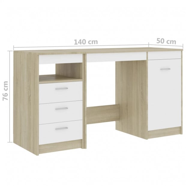 Desk White And Sonoma Oak 140x50x76 Cm Chipboard Image 10
