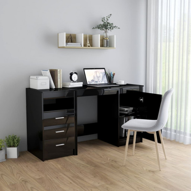 Desk High Gloss Black 140x50x76 Cm Chipboard Image 3