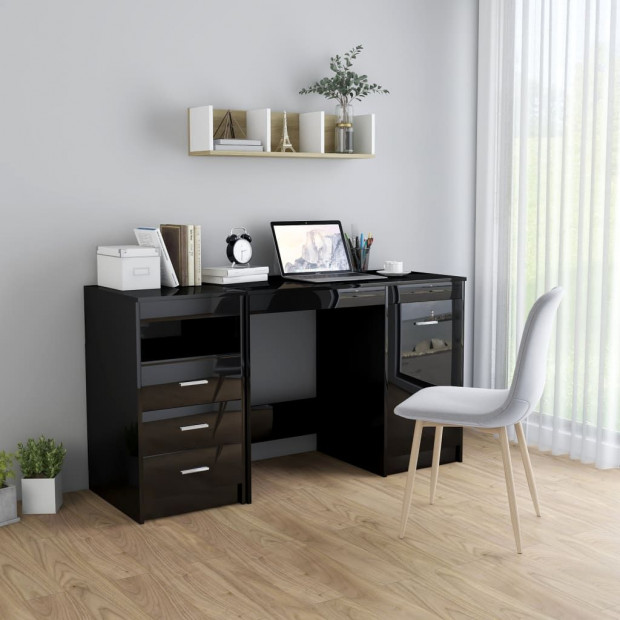 Desk High Gloss Black 140x50x76 Cm Chipboard Image 2