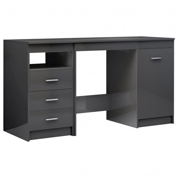 Desk High Gloss Grey 140x50x76 Cm Chipboard