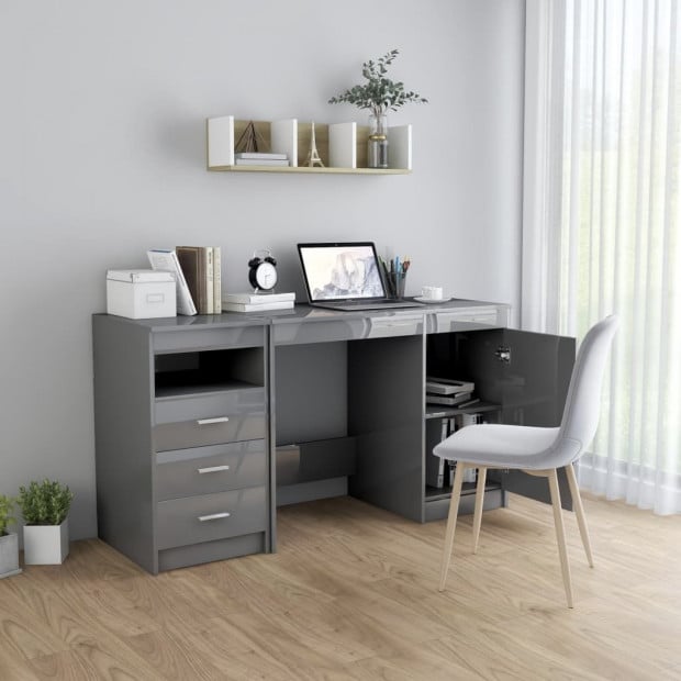 Desk High Gloss Grey 140x50x76 Cm Chipboard Image 3