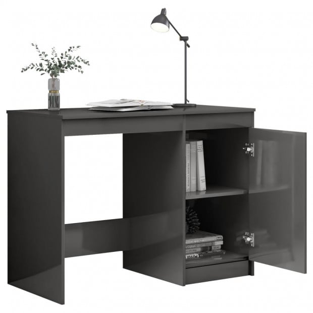 Desk High Gloss Grey 140x50x76 Cm Chipboard Image 5