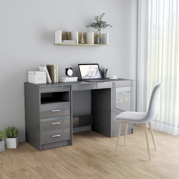 Desk High Gloss Grey 140x50x76 Cm Chipboard Image 2