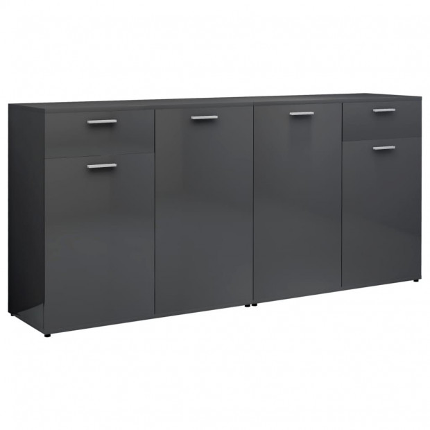 Sideboard High Gloss Grey 160x36x75 Cm Chipboard Image 2