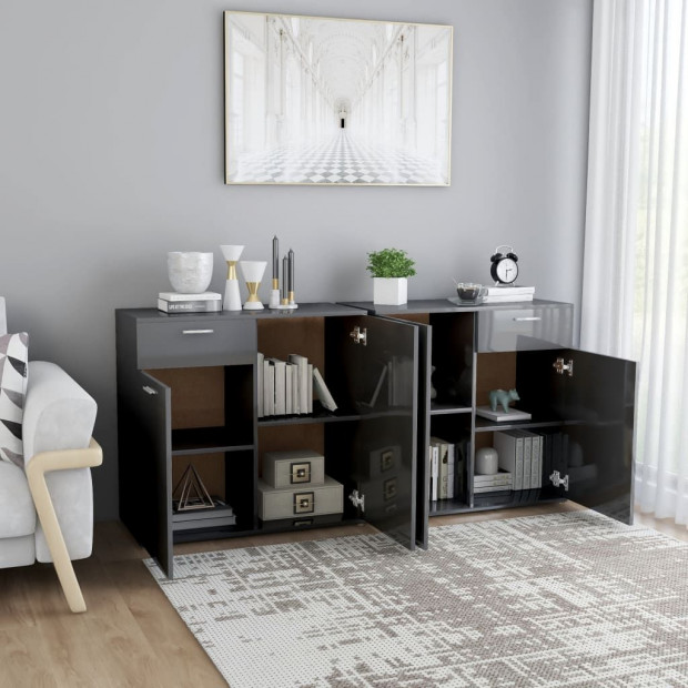 Sideboard High Gloss Grey 160x36x75 Cm Chipboard Image 3