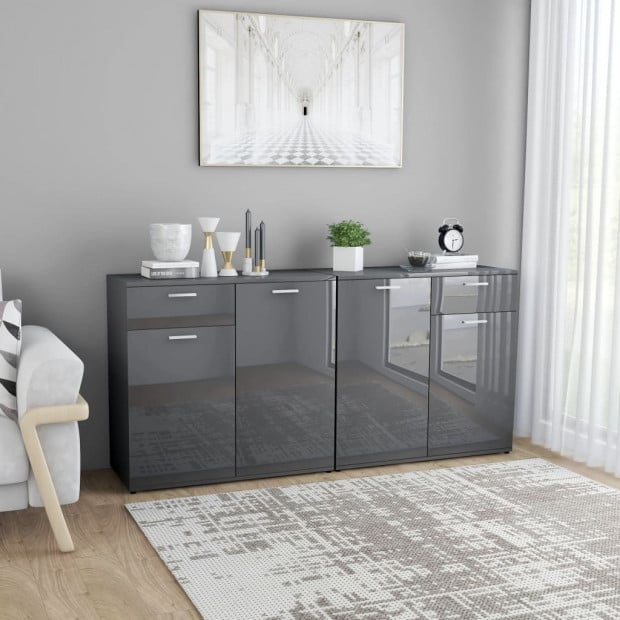 Sideboard High Gloss Grey 160x36x75 Cm Chipboard