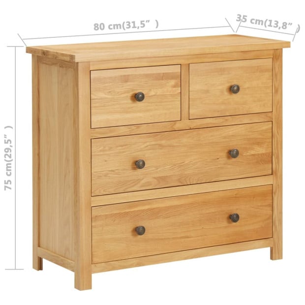 Chest Of Drawers 80x35x75cm Solid Oak Wood Image 6