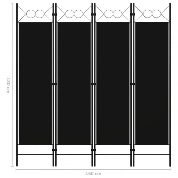 4-panel Room Divider 160x180 Cm Black Image 6