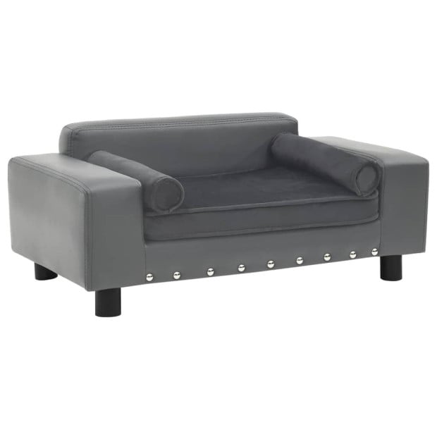 Dog Sofa Grey 81x43x31 Cm Plush And Faux Leather Image 2