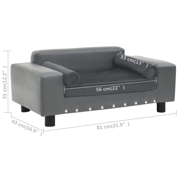 Dog Sofa Grey 81x43x31 Cm Plush And Faux Leather Image 9