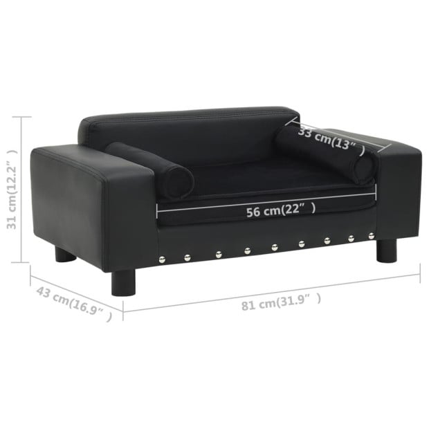Dog Sofa Black 81x43x31 Cm Plush And Faux Leather Image 9