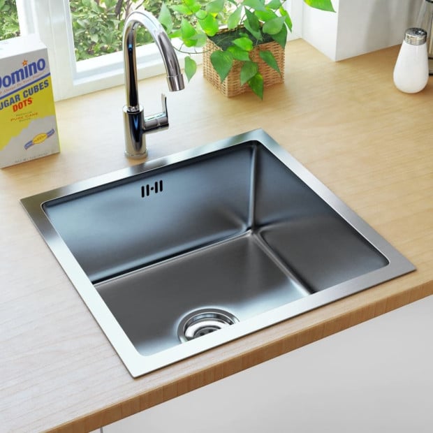 Handmade Kitchen Sink With Overflow Hole Stainless Steel