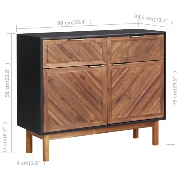 Sideboard 90x33.5x75 Cm Solid Acacia Wood And Mdf Image 6