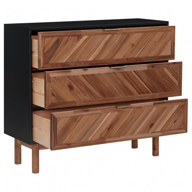 Sideboard 90x33.5x80 Cm Solid Acacia Wood And Mdf Image 2