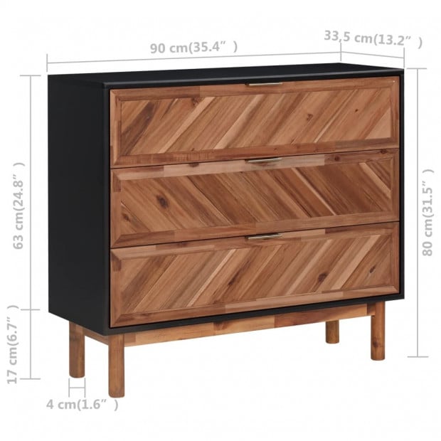 Sideboard 90x33.5x80 Cm Solid Acacia Wood And Mdf Image 7