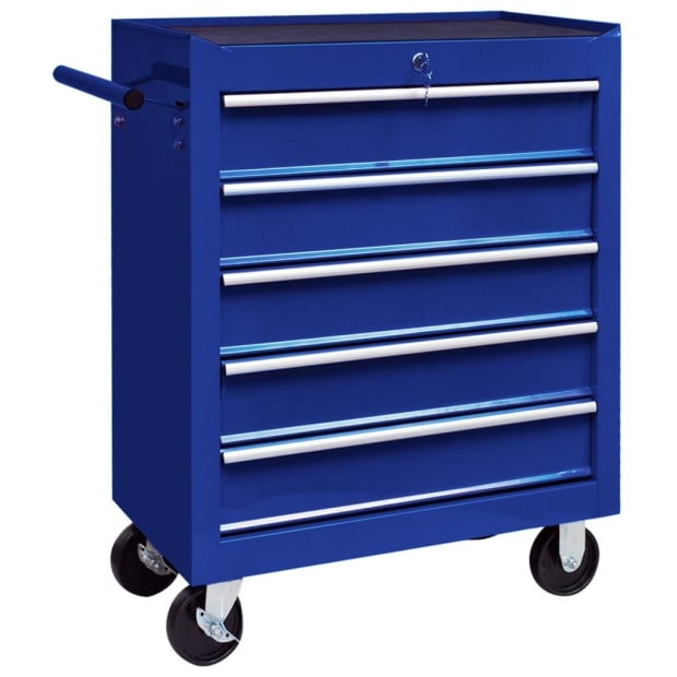 Workshop Tool Trolley With 5 Drawers Blue