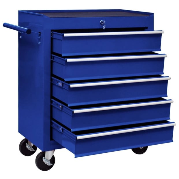 Workshop Tool Trolley With 5 Drawers Blue Image 3