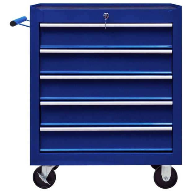 Workshop Tool Trolley With 5 Drawers Blue Image 4