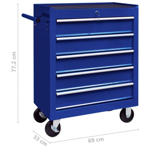 Workshop Tool Trolley With 5 Drawers Blue Image 7