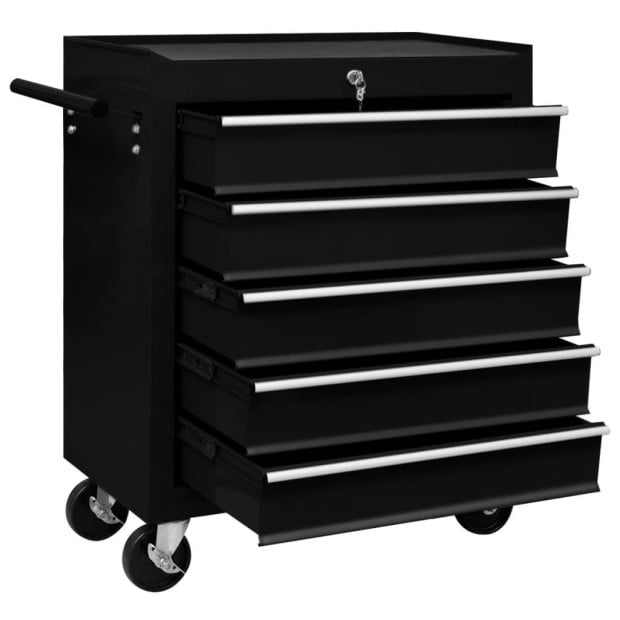 Workshop Tool Trolley With 5 Drawers Black Image 3