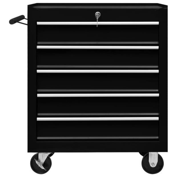 Workshop Tool Trolley With 5 Drawers Black Image 4