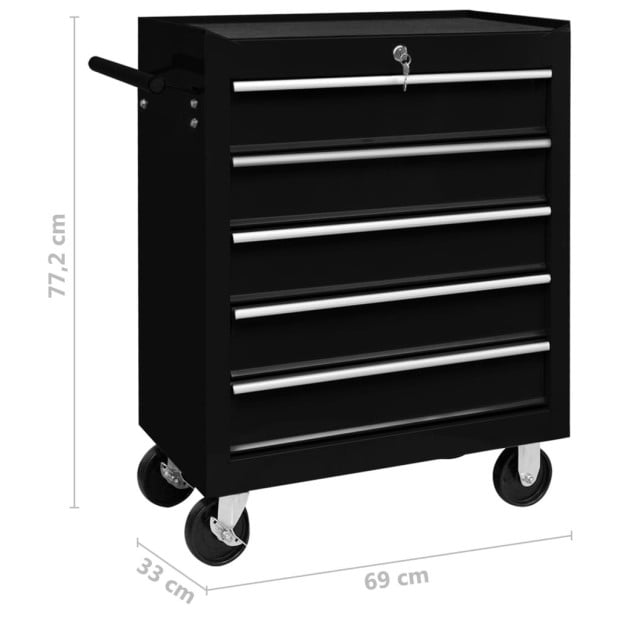 Workshop Tool Trolley With 5 Drawers Black Image 7