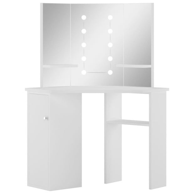 Corner Dressing Table Make-up Table With Led Light White Image 2